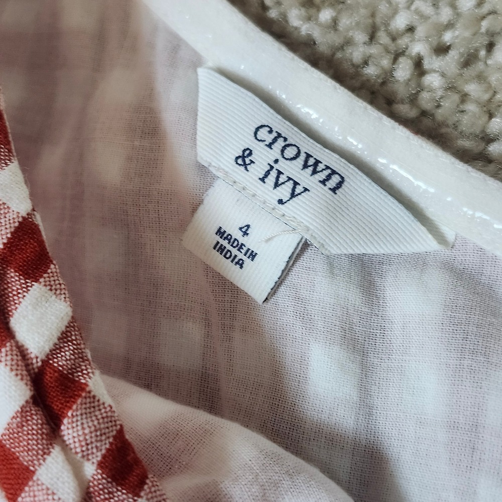 Crown & Ivy Dress One Shoulder Red White‎ Gingham Preppy 4 - Picture 5 of 9